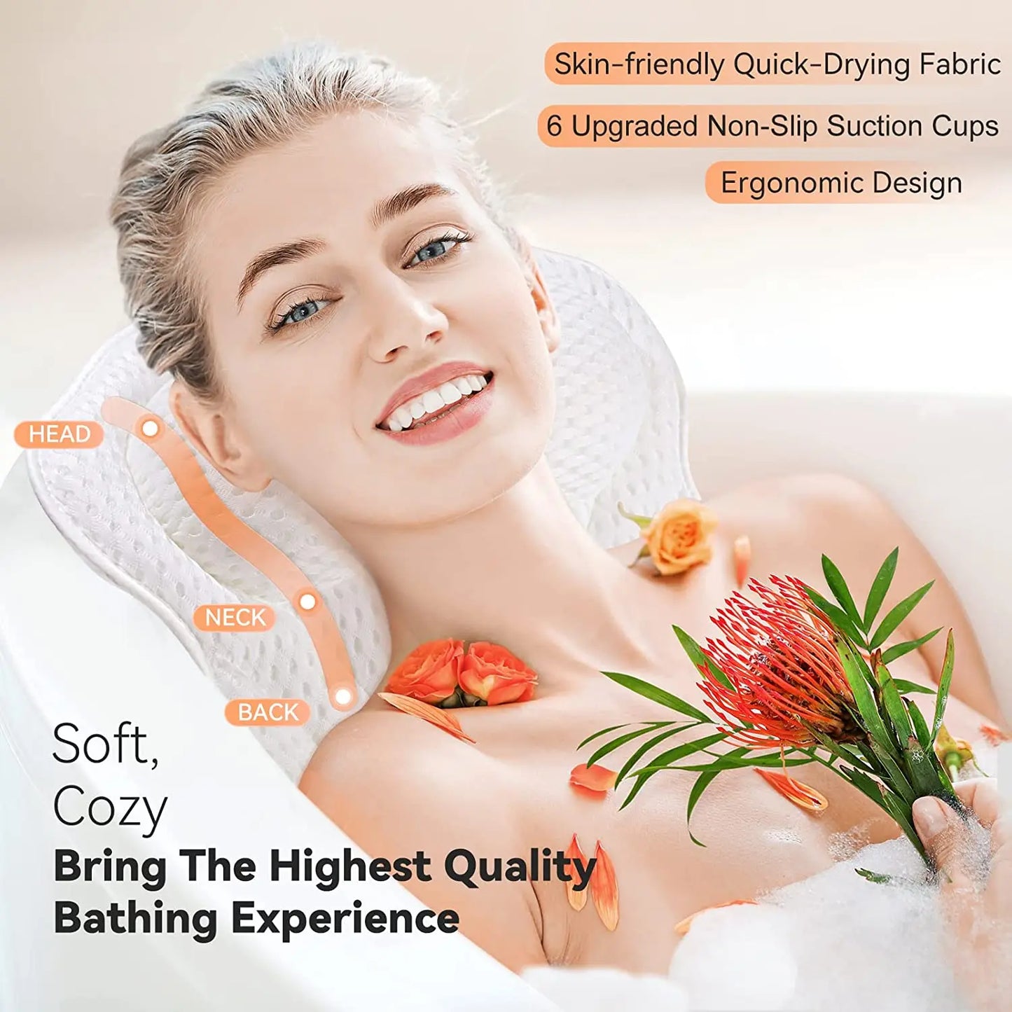 Luxury Bath Pillow Supports Neck and Back