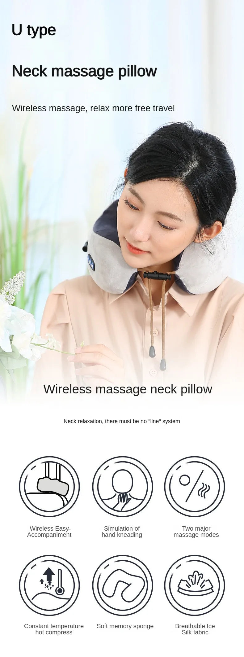 Almohada masajeadora de cuello portátil que alivia la tensión
